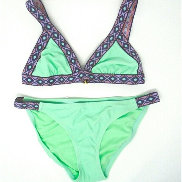 BANDAGE AZTEC PRINT MINT & PURPLE BIKINI - Picture 1 of 6